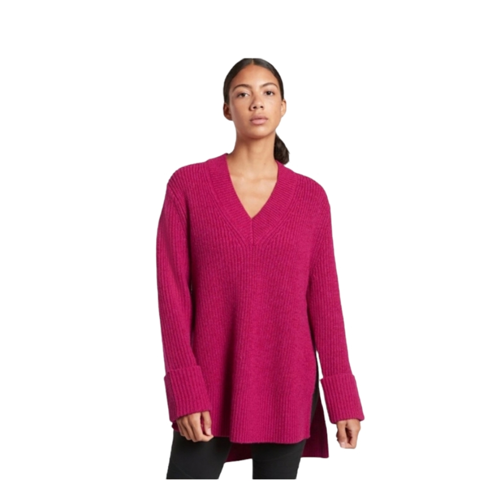 Athleta Pink Shasta Relaxed V-Neck Tunic Knit Sweater Sz XXS